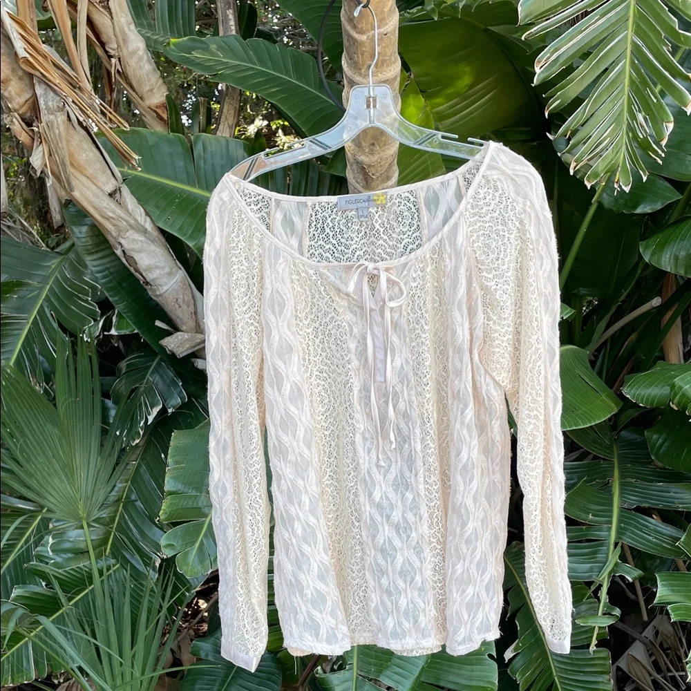 Anthropology, Figueroa sheer lace, bohemian puff sleeve top